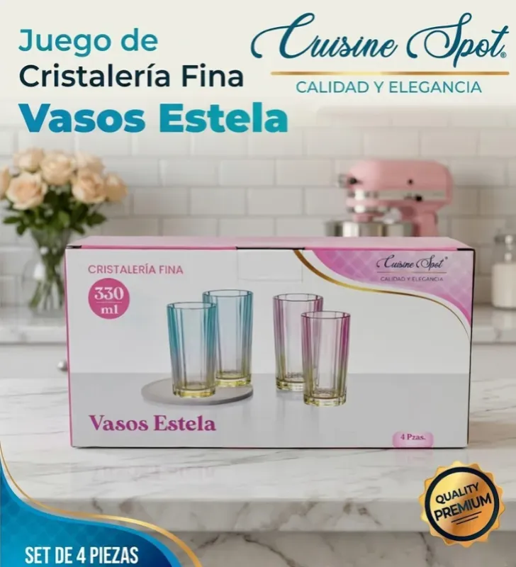 Juego de 4 Vasos Altos Cuisine Spot 330ml – Bicolor y Relieve