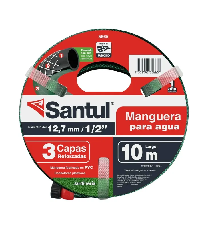 Manguera Jardín 10 m Santul 3 Capas Conexión Reforzada