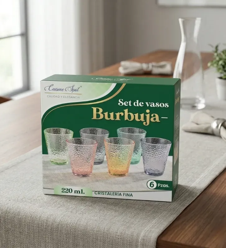 Juego de 6 Vasos Cuisine Spot 220ml – Diseño Burbujas Pastel