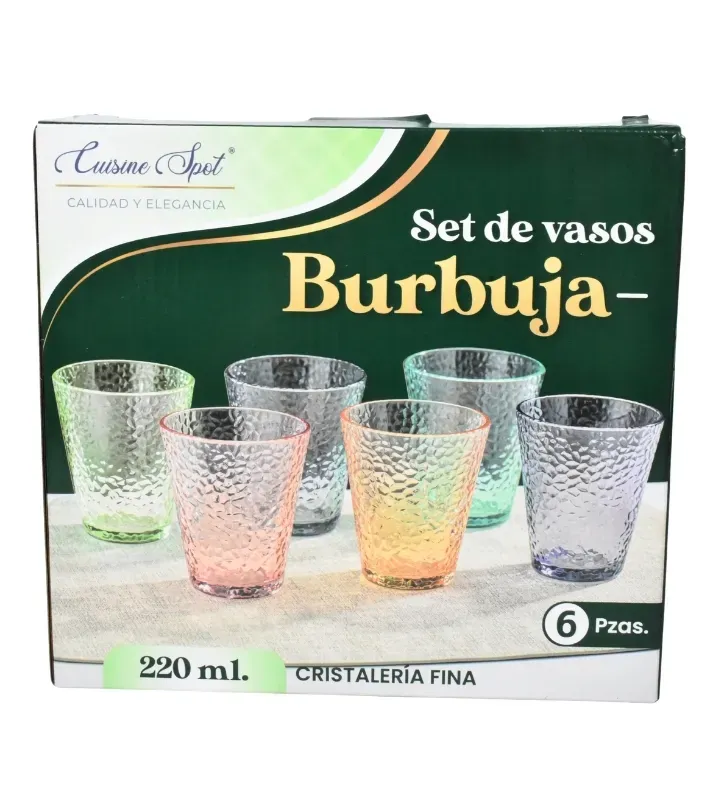 Juego de 6 Vasos Cuisine Spot 220ml – Diseño Burbujas Pastel