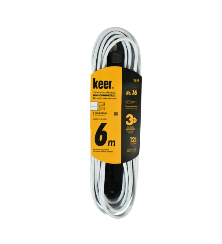 Extensión Doméstica Keer 6 m 16 AWG 127 V 3 Contactos