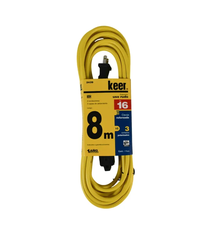 Extensión Uso Rudo Keer 2439 de 8 m – 7 A, Clavija Reforzada