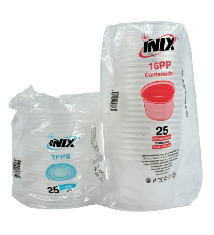 Contenedor INIX 16 oz (473 ml) con Tapa – Paquete 25 pzas