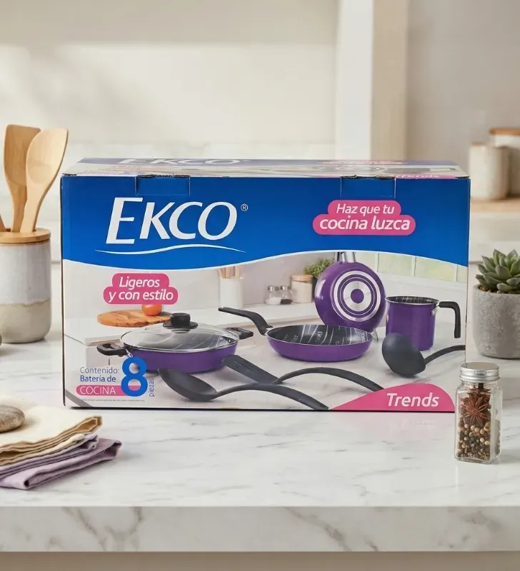 Batería Ekco Trend 8 Piezas Morada – Aluminio Antiadherente 04309