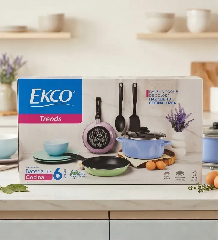 Batería Ekco Tendencia 6 Piezas – Acero Antiadherente Colores Pastel