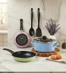 Batería Ekco Tendencia 6 Piezas – Acero Antiadherente Colores Pastel