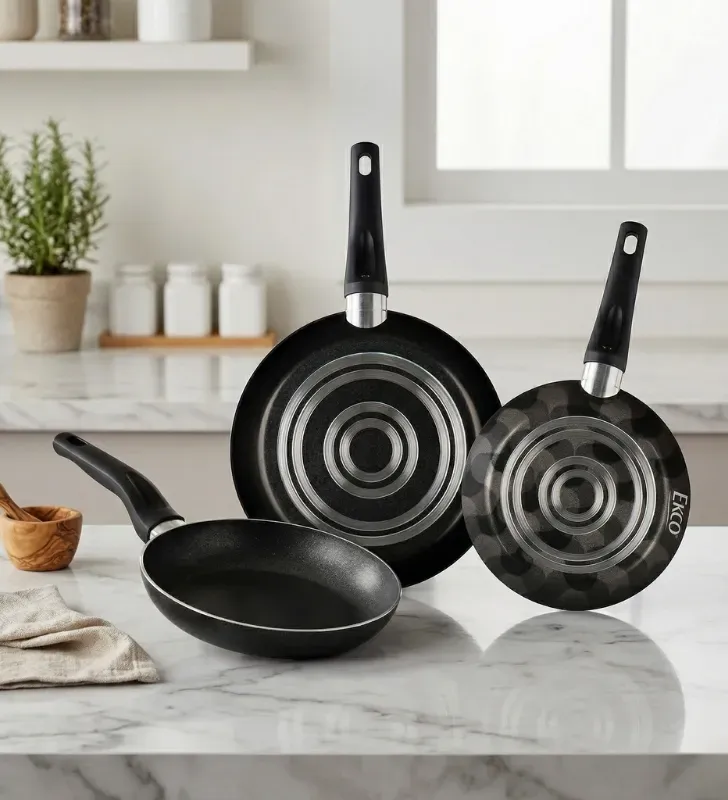 Juego de 3 Sartenes Ekco Stone Negro – Antiadherente de Piedra 37239