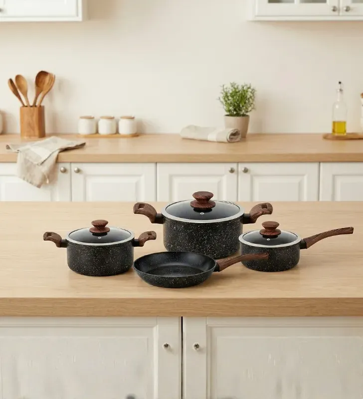 Juego de Ollas 7 pzs Yudha CM073N – Batería de Cocina Negra