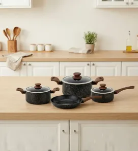 Juego de Ollas 7 pzs Yudha CM073N – Batería de Cocina Negra