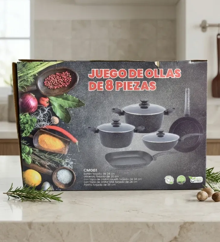 Juego de Ollas 8 pzs Yudha CM081N – Batería Negra Profesional