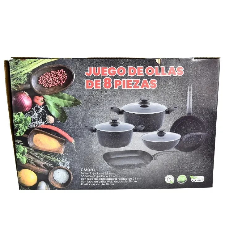 Juego de Ollas 8 pzs Yudha CM081N – Batería Negra Profesional