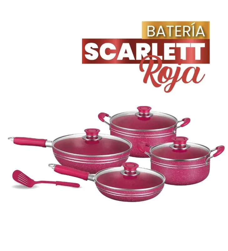 Batería Scarlett roja 5 pzas · Aluminio antiadherente Cuisine Spot