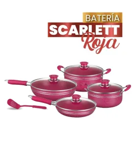 Batería Scarlett roja 5 pzas · Aluminio antiadherente Cuisine Spot