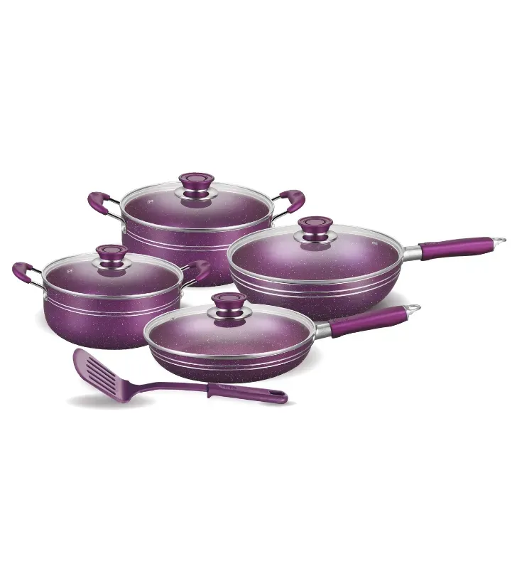 Batería Scarlett purpura 5 pzas · Aluminio antiadherente Cuisine Spot