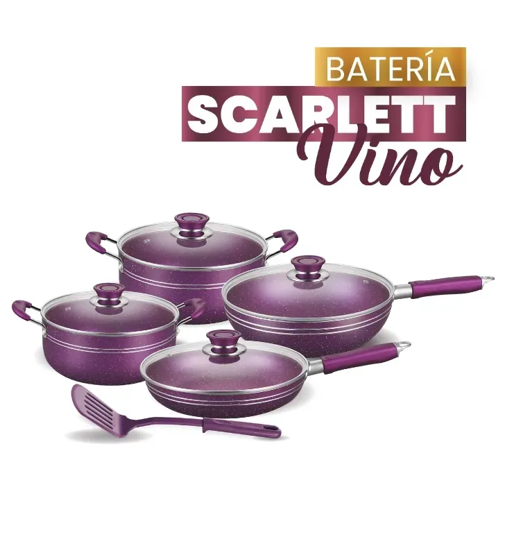Batería Scarlett purpura 5 pzas · Aluminio antiadherente Cuisine Spot