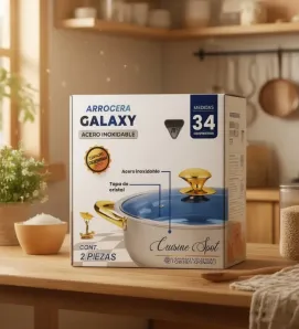 Arrocera 34cm Cuisine Spot AH-AR34 – Acero Inoxidable y Tapa Azul