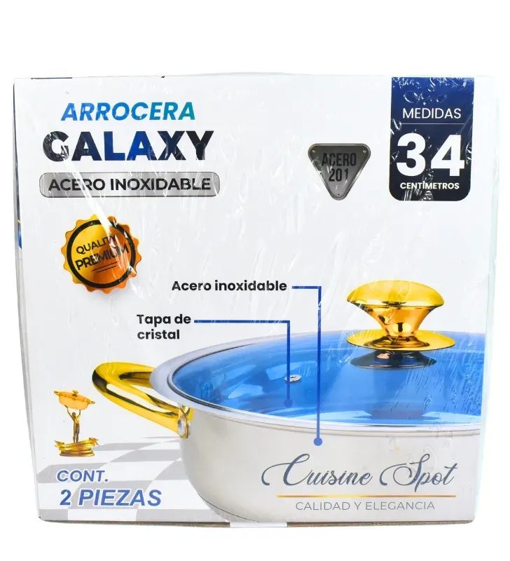 Arrocera 34cm Cuisine Spot AH-AR34 – Acero Inoxidable y Tapa Azul