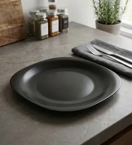 Plato Cuadrado 11" Negro Cuisine Spot OGLS04 – Vidrio Opal