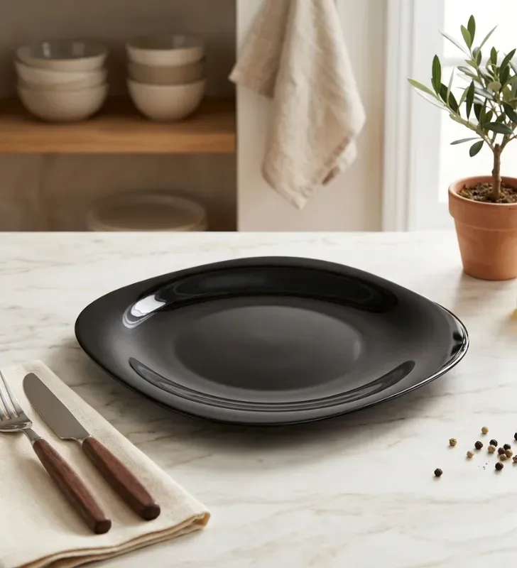 Plato Cuadrado 8" Negro Cuisine Spot OGLS05 – Vidrio Opal