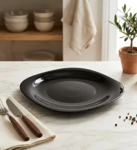 Plato Cuadrado 8" Negro Cuisine Spot OGLS05 – Vidrio Opal