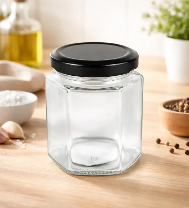 Frasco Hexagonal 180ml Cuisine Spot GLS04 – Tapa Negra