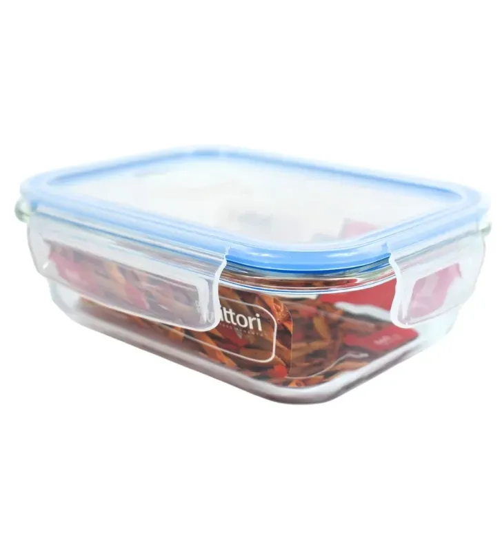 Hermético Rectangular Vidrio 640ml Vittori 3008A – Sello Azul