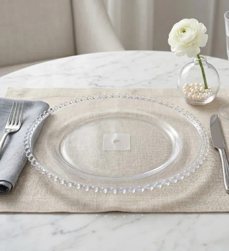 Plato Base Perla Transparente Vittori 3710 – Decoración de Eventos