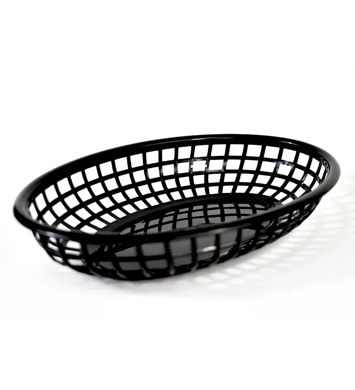 Canasta ovalada negra 9.25″ × 5.75″ – Plástico alimentario