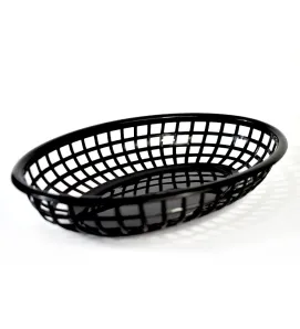 Canasta ovalada negra 9.25″ × 5.75″ – Plástico alimentario