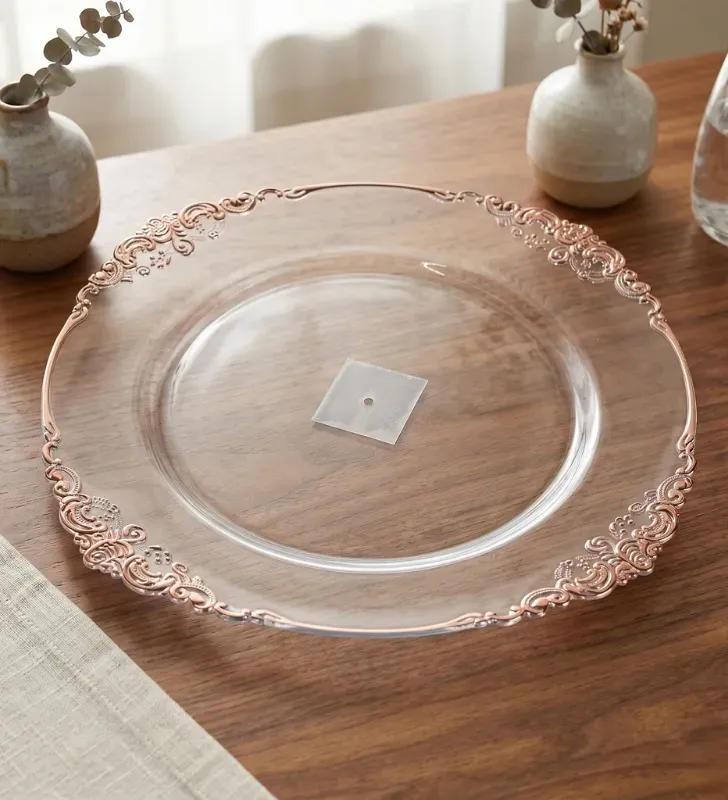 Plato Base Cádiz Transparente Filo Rosa Vittori 3704R