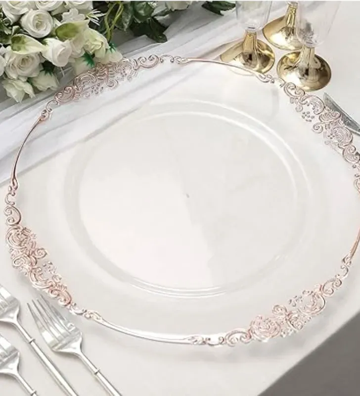 Plato Base Cádiz Transparente Filo Rosa Vittori 3704R