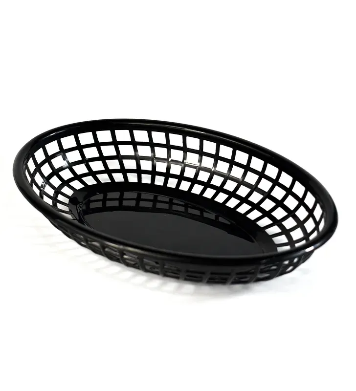 Canasta ovalada negra 9.25″ × 5.75″ – Plástico alimentario