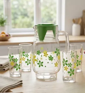 Set de Jarra de Cristal y 4 Vasos Yudha YD232Y2 – Con Tapa