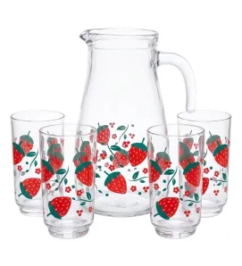Juego de Vasos y Jarra Glassia 5 Piezas – Deco Fresas – V504990