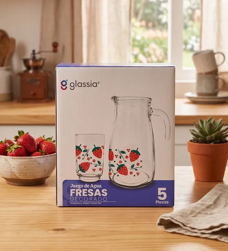 Juego de Vasos y Jarra Glassia 5 Piezas – Deco Fresas – V504990
