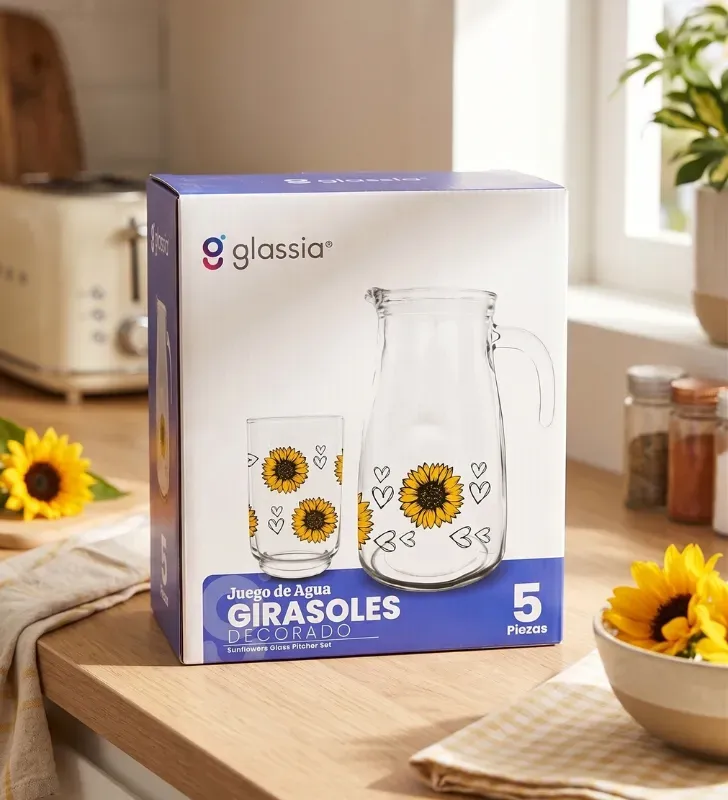 Juego de Vasos y Jarra Glassia 5 Piezas – Girásoles May – V505090