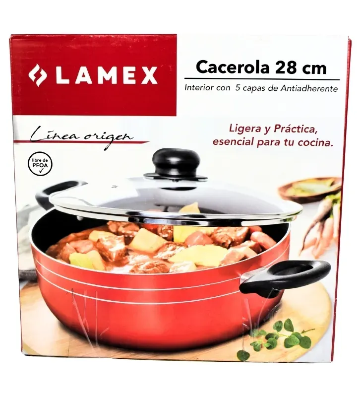 Cacerola Lamex 28 cm Roja 5.5L – Antiadherente 5 Capas