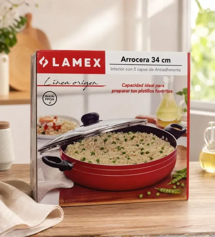 Arrocera Azul 34 cm 7.5L – Antiadherente 5 Capas con Tapa