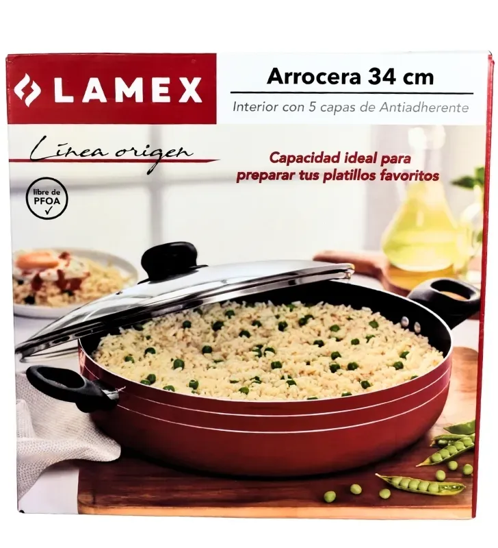 Arrocera Azul 34 cm 7.5L – Antiadherente 5 Capas con Tapa
