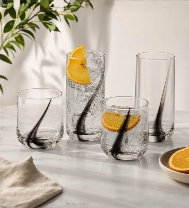 Juego de 12 Vasos Crisa Black Swirl A365 – 394ml y 472ml