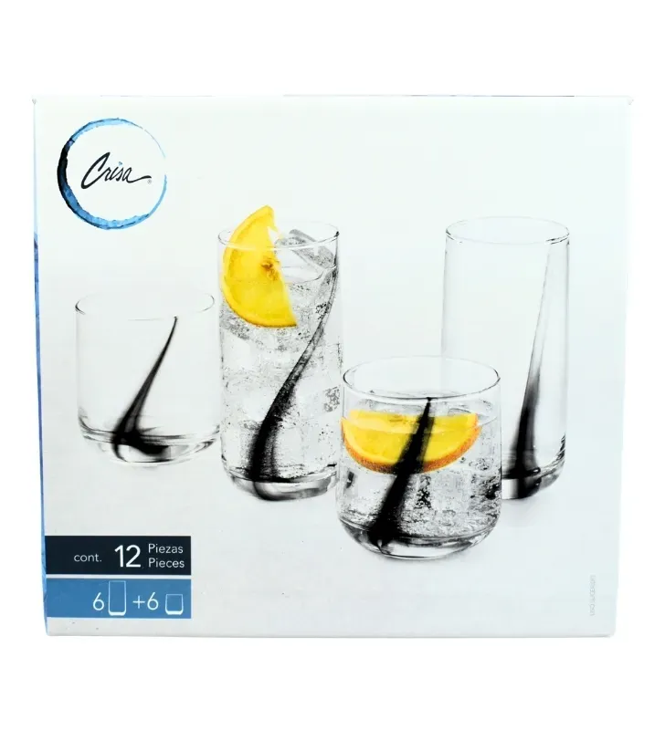 Juego de 12 Vasos Crisa Black Swirl A365 – 394ml y 472ml