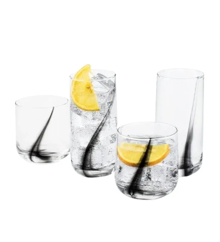 Juego de 12 Vasos Crisa Black Swirl A365 – 394ml y 472ml