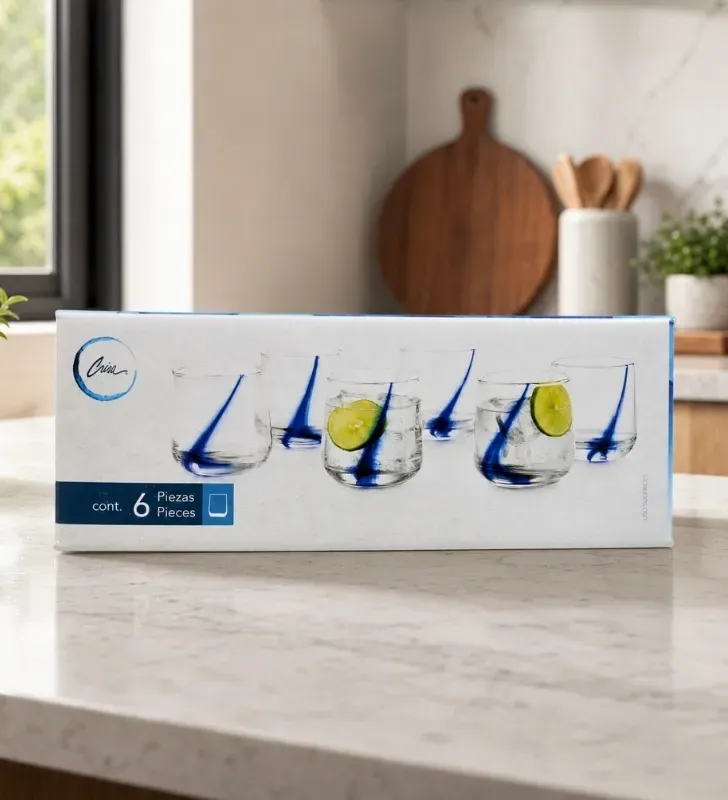 6099 JGO 6 VASOS DOF BLUE SWIRL