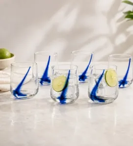 Juego de 6 Vasos Crisa Blue Swirl 394 ml – Listón Azul Artesanal