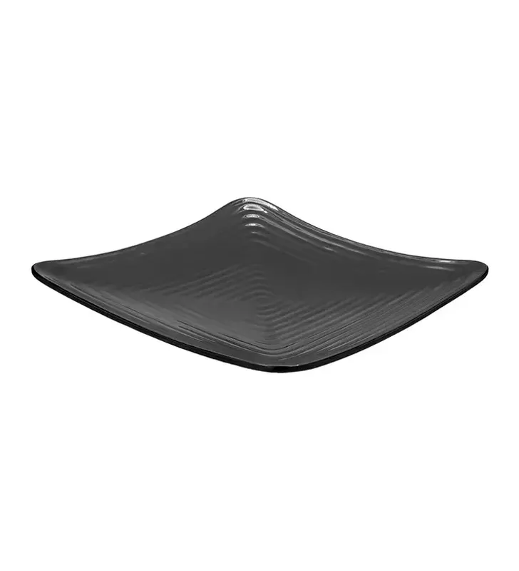 Plato cuadrado melamina negra 30.5 cm – Square Relieve
