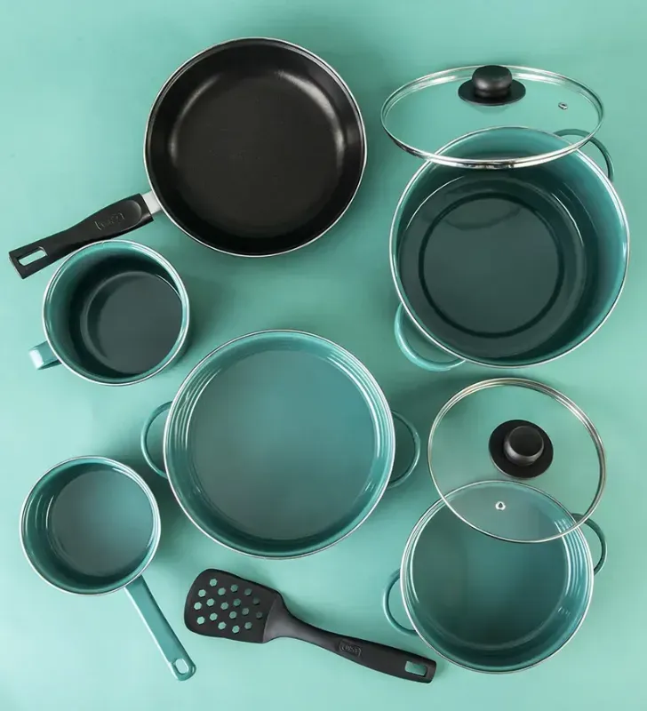 Batería Terranova Cinsa Verde Milán – 9 Piezas Acero Vitrificado
