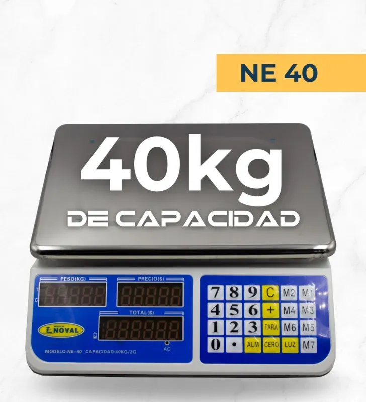 Báscula Digital Noval NE-40P – 40kg/2g Acero Inoxidable
