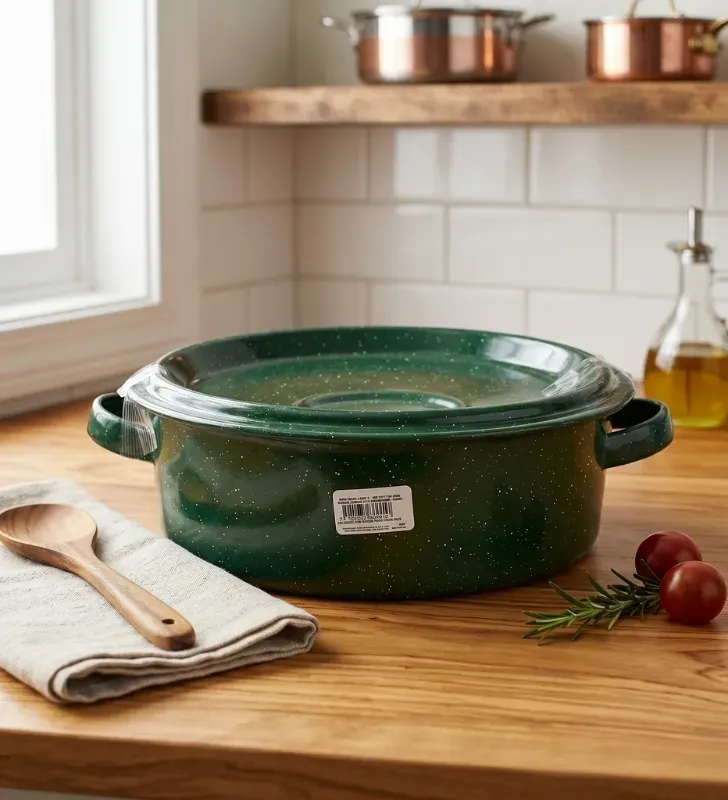 Budinera Recta 26 Cinsa Verde Jaspeado con Tapa – Acero Vitrificado