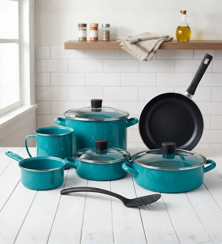 Batería Terranova Cinsa Verde Milán – 9 Piezas Acero Vitrificado
