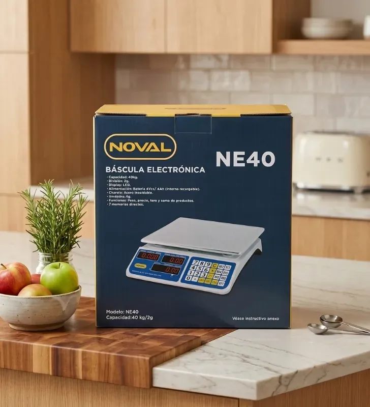 Báscula Digital Noval NE-40P – 40kg/2g Acero Inoxidable